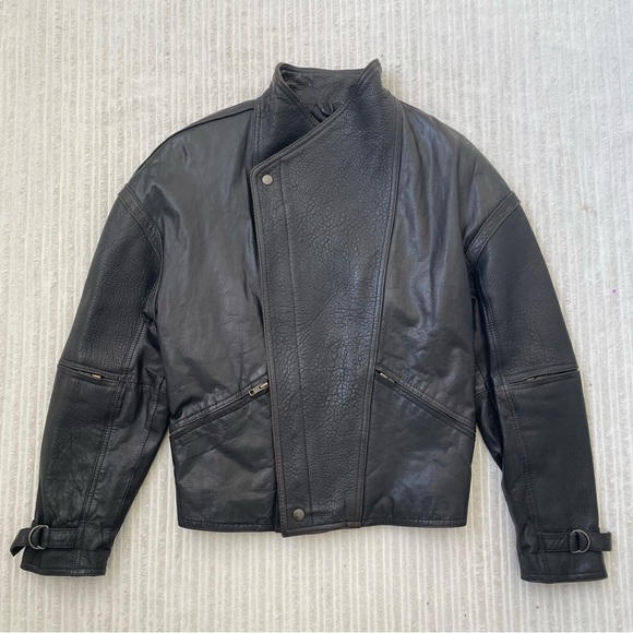 Vintage Bermans Men's Black Leather Motorcycle Jacket - Picture 1 of 10